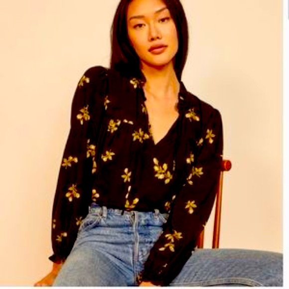 Reformation Tops - Reformation Amira Top Floral Black Blouse S